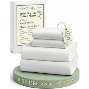 LANE LINEN 100% Organic Cotton King Bed Set, 4-Piece Cotton Bed Sheets, Crisp Percale Weave, Ultra Soft Bedding Sets & Collections, 15" King Size Sheets Deep Pocket Set - Glacier Grey