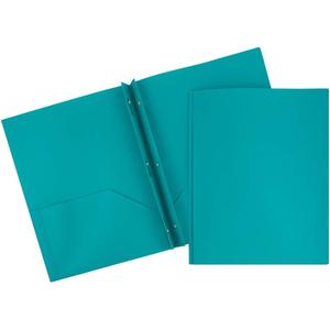 JAM PAPER Plastic Color POP Folders - 2 Pocket Durable Folders with Metal Prongs Fastener Clasps - Teal Blue - 6/Pack
