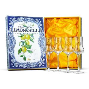 Crystal Limoncello Cordial Glasses | Set of 4 | Tall 3.3 oz Long Stemmed Spirit Glassware for Sipping Aromatic Liquor, After Dinner Drink, Aperitif, Digestive | Elegant Tulip Shaped Stemware