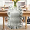 Tegeme Sage Green Gingham Ruffled Table Runner 12 x 72 Inch 100% Washed Cotton Decorative Farmhouse Table Runner Vintage Checkered Plaid Cabinet Cover for Home Kitchen Dinner Party Decorations