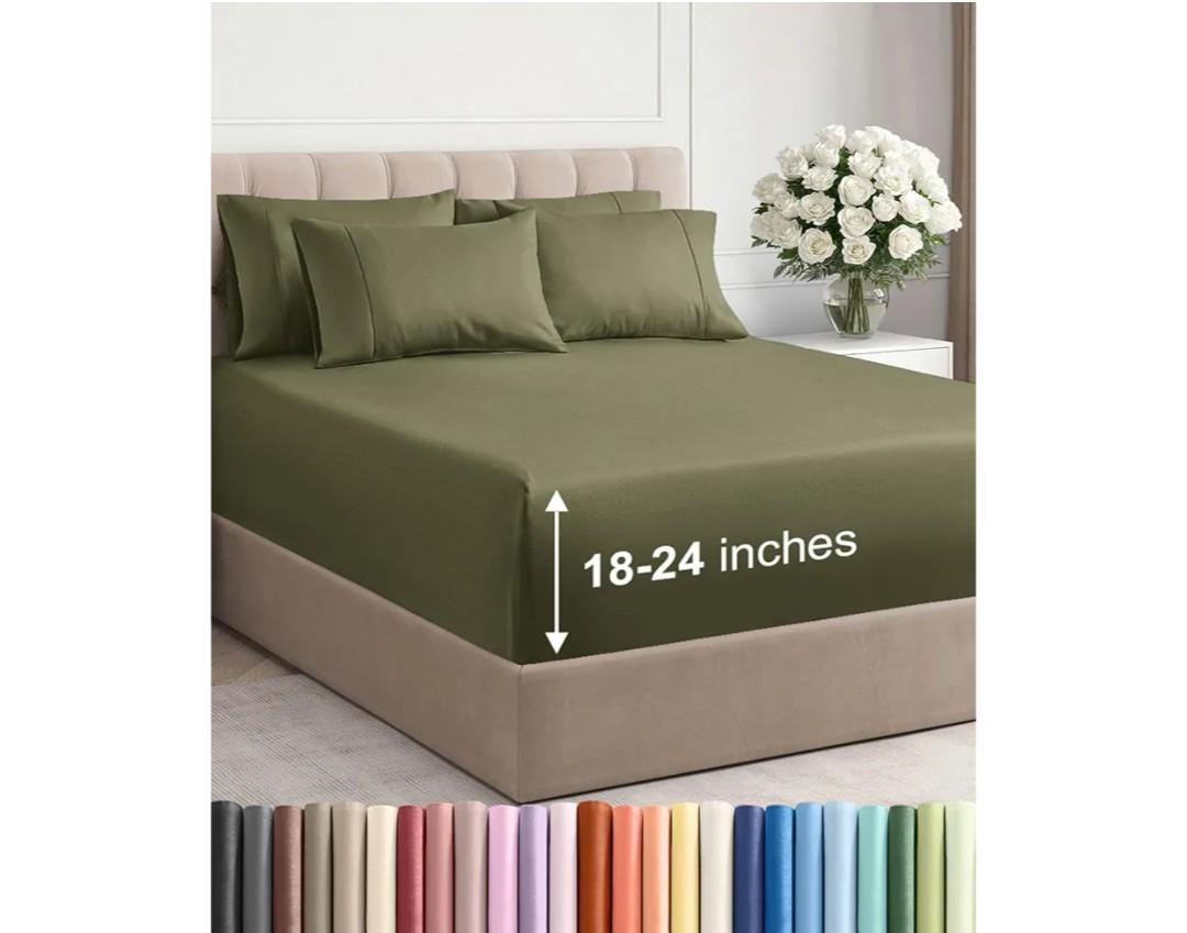 Extra Deep King Sheet Set - 6 Piece Breathable and Cooling Sheets - Hotel Luxury Bedding for Women, Men, Kids & Teens - Easy & Secure Fit - Soft, Wrinkle Free & Comfy - Extra Deep Pockets - Sage Green