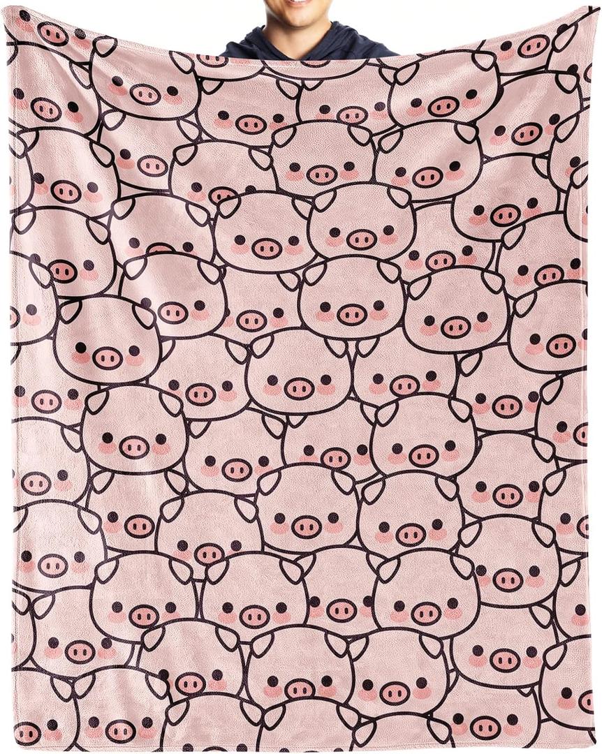 Pig Blanket Gifts, 50"x60" Flannel Fleece Throw Blanket Soft for Girls Boys Adults, Lightweight, Comfortable, Warm Cute Pig Themed Blanket for Bed Couch (Color-1)
