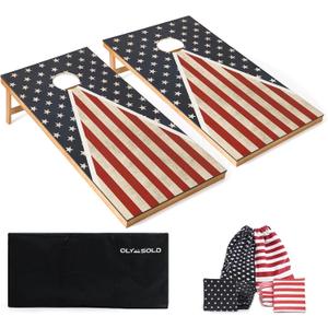 Cornhole Set, Corn Holes Outdoor Game, Regulation Cornhole Boards, Portable Cornhole Set, Classic American Flag Cornhole Set Includes 2 Boards, 8 Cornhole Beans Bags & Carry Case