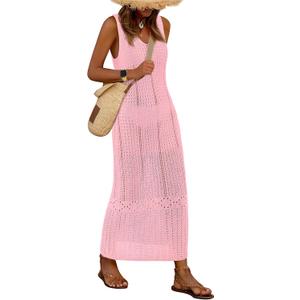 BTFBM Long Crochet Dress Beach Swim Cover up for Women (L)