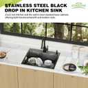 Black 25x22In Stainless Steel Drop In Single Bowl Kitchen Sink With Faucet
