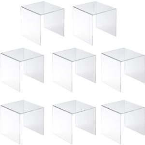 Jusalpha 8 PC 6'' Clear Acrylic Risers, Acrylic Display Risers Shelf Showcase Fixtures for Jewelry, Display Stand for Amiibo Funko POP Figures, Cupcakes, Food Display, Cabinet- Lot of 8 (6x6x6 Inches)