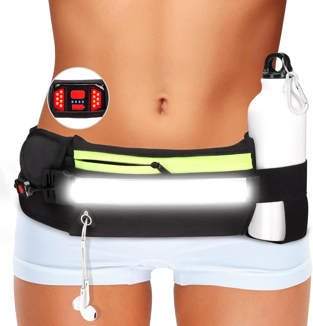 Running Light, 1000Lumens Running Belt Running Gear with 230Rechargeable Night Running Light for Phone Waist Bag Light with Water Bottle Holder Slim Running Belt for Runners Sports Jogging Walking (Black)