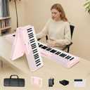 TERENCE V50 Portable 88 Key Weighted Keyboard,Upgraded Foldable Keyboard Piano 88 Keys with 2*15W Speakers,Touch-Sensitive Panel,Video&Audio Recording,MIDI,Pedal Support for Beginners&Advancer(Pink)