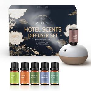 Wecona Waterless Rechargeable Scent Diffuser  Hotel Collection Diffuser Set with 6 Hotel Essential Oils  Two Intensity Modes  Home & Office Fragrance Machine