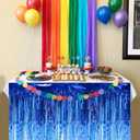 4 Pack Metallic Foil Fringe Table Skirt Tinsel Party Table Skirt Banner for Parade Floats Mardi Gras Party DecorationL108 inH 29in (Blue)