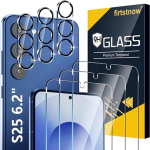 3 Pack Glass Screen Protector for Samsung Galaxy S25 [6.2 inch] + 3 Pack Camera Lens Protector, 9H Tempered Glass, Fingerprint Unlock, HD Clear Case Friendly Anti-Scratch