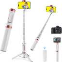 CellphoneTripod with Remote, Aluminum Alloy Selfie Stick Tripod, Best Foldable Mini Extendable Tripod Stand 270 Rotation Compatible with iPhone/Android Travel Essentials (Gold,White)