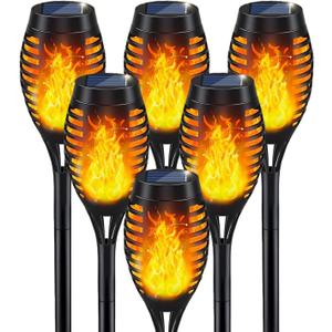 Solar Torch Lights Outdoor, IP65 Waterproof with Realistic Flickering Flame - Auto On/Off Garden Lights for Patio, Yard, Pathway, Enchanting Party Decor (6Pack)