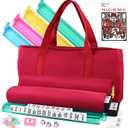 American Mahjong Tile Set 166 White Tiles, 4 All-in-One Color Racks with Pushers, 3 Dice, Portable Red Carrying Bag Complete Mahjong Game Set