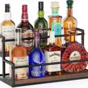 THYGIFTREE Liquor Bottle Display Shelf, 2 Tier Bar Shelf Stand for Liquor & Whiskey, Countertop Liquor Rack Organizer with Metal Frame & Wood Base for Home Bar Kitchen