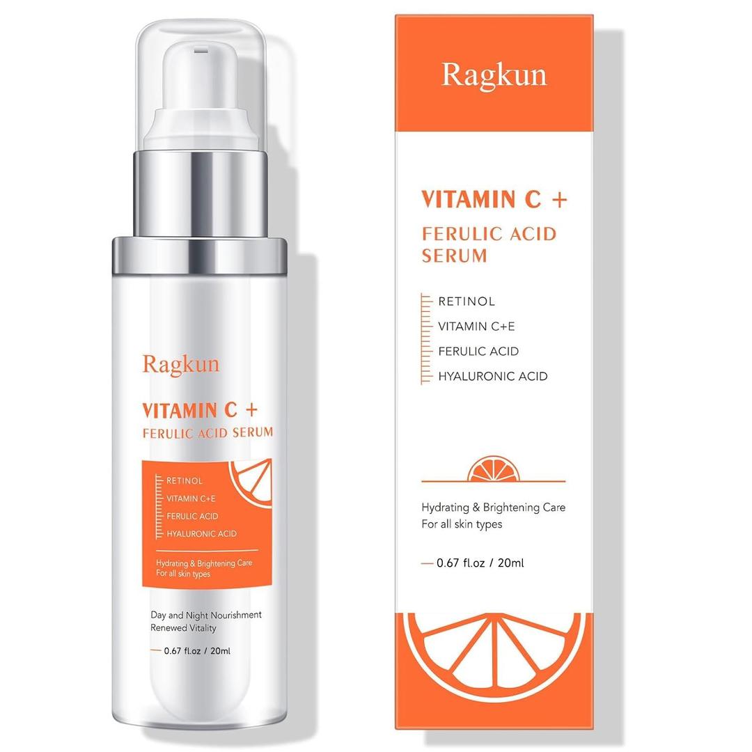 Vitamin C 20% Serum, CE Ferulic Acid, Hyaluronic Acid, Retinol, Dark Spot Remover for Face Hydrate & Plump Skin Care Anti Aging Wrinkle Brightening-0.67 Fl Oz.