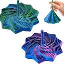2Pcs 3D Printed Expanded Sensory Fidget Star, Expandable 4.3 Inch Fractal Fidget Hexagon Whirling Spiral Star, Stress-Relief Spinning Tower Toy with Handles (Blue-Purple, Blue-Green)