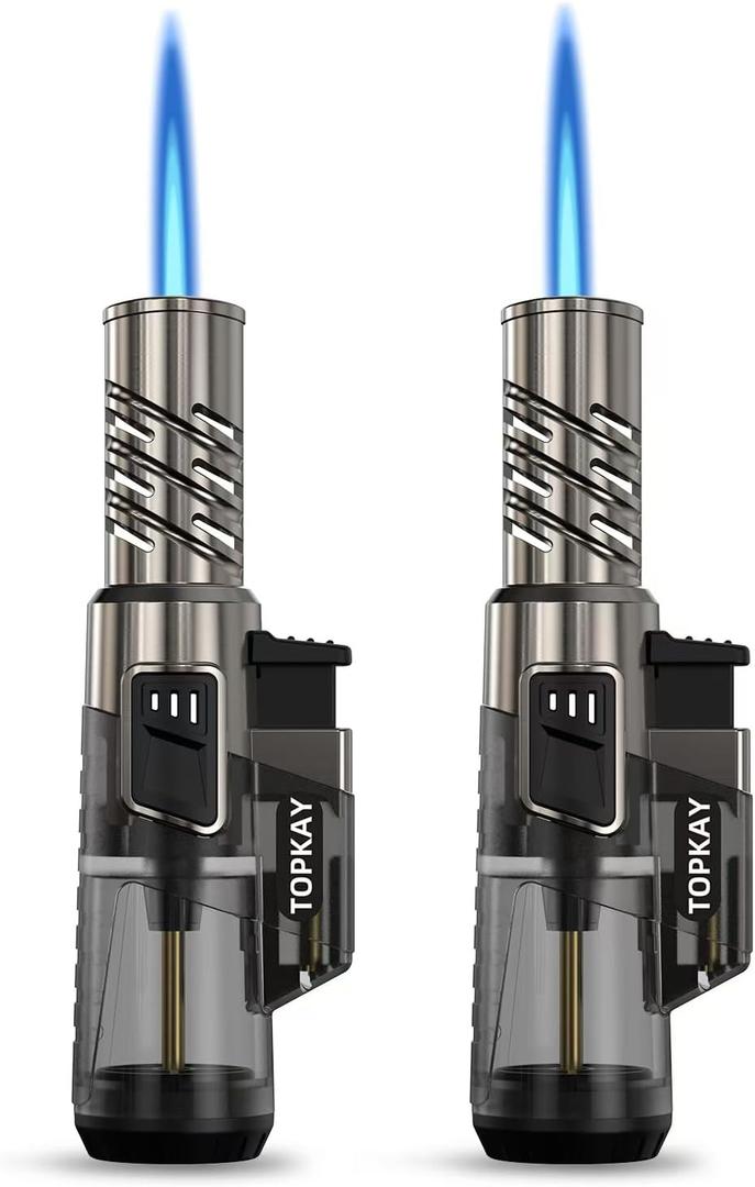 TOPKAY 2 Pack Torch Lighter Jet Flame Butane Lighter Refillable Mini Torch Lighter for Candles Grill BBQ Fireworks Camping (NO PREFILLED)