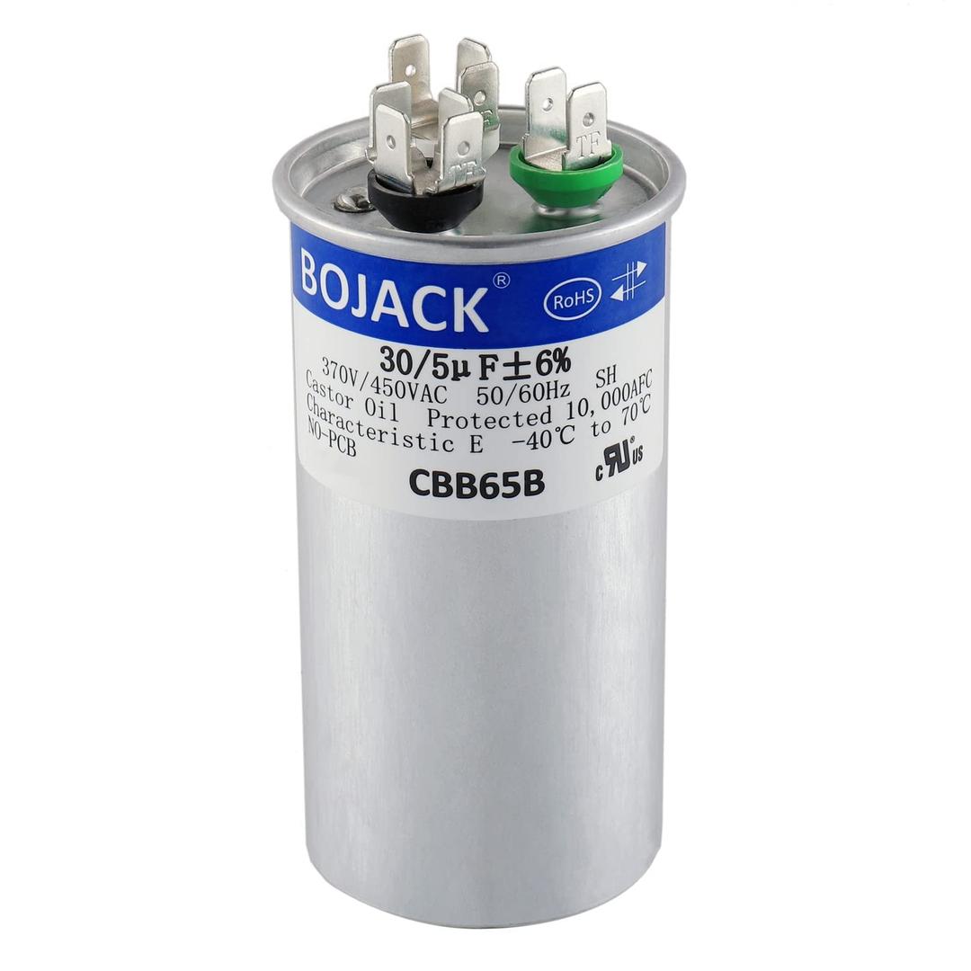 BOJACK 30+5uF 30/5MFD 6% 370V/440V CBB65 Dual Run Circular Start Capacitor for AC Motor Run or Fan Start or Condenser Straight