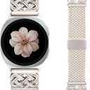 Braided Magnetic Band Compatible with Samsung Galaxy Watch 8 7 6 5 4 FE 40mm 44mm/8 6 Classic/5 Pro/4 Classic/3 41mm/Active 2 Women Men, 20mm Celtic Stretchy Elastic Dressy Nylon Strap, No for Ultra (Starlight/Starlight)