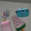 3 Pieces Cute Water Bottles with Straws Creative Kawaii Camera Shaped Ice Cream Bar Watermelon Adjustable Strap Plastic Water Bottle for Travel School Sport Kids (Fresh Style, Red, Pink, Blue)