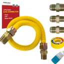 PROCURU 1/2" OD x 24" (2Ft) Universal Flexible Gas Connector Kit, SafeGuard Yellow-Coated Stainless Steel Gas Supply Pipe for Dryers, Bbq Grills, Water Heaters (Red-A1 Series)