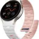 Bandletic No Gap Band Compatible With Galaxy Watch 6 band - Magnetic Silicone Band for Samsung Watch 7 5 4 FE 40mm 44mm/for Galaxy Watch 6 4 Classic 43mm 47mm 42mm 46mm/Watch 5 Pro 45mm, White/Pink