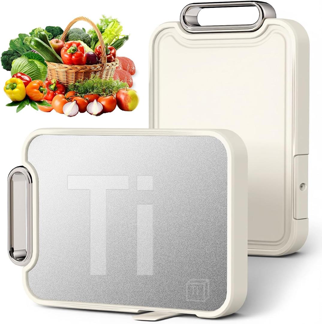 Titanium Cutting Board for Kitchen, Cutting Boards Non Toxic Double Sided Metal Pure Titanium and Wheat Straw PP Chopping Board Food Grade Easy to Clean Large Size 16"*10"*0.9"(White)