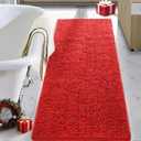 LOCHAS Luxury Bathroom Rug Shaggy Bath Mat 24 x 60 Inch, Washable Non Slip Bath Rugs for Bathroom Shower, Soft Plush Chenille Absorbent Carpets Mats, Red