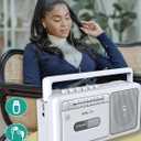 Cassette Tape Player and Tape Cassette Recorder with Bluetooth Boombox, AM/FM Radio, USB, Earphone Jack, Built-in Microphone, DC/AC Powered, Portable Cassette Player Recorder(White)