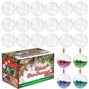 Aneco 30 Pieces 50mm Clear Fillable Plastic Ball DIY Christmas Crafts Ball Ornaments Christmas Tree Balls Decorations for Party Wedding Holiday Home Decor, Bath Bomb