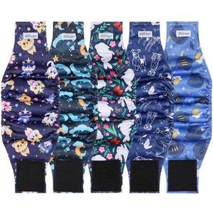5 Pack Washable Diapers for Male Dogs, Belly Bands for Male Dogs, High Absorbing Male Dog Pee Wraps for Doggie in Incontinence or Excitable Urination and Training, L