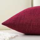 FUTEI Burgundy Linen Decorative Throw Pillow Covers 20x20 Inch Set of 2, Square Cushion Case with Vintage Button/Zipper,Modern Farmhouse Home Decor for Couch,Bed