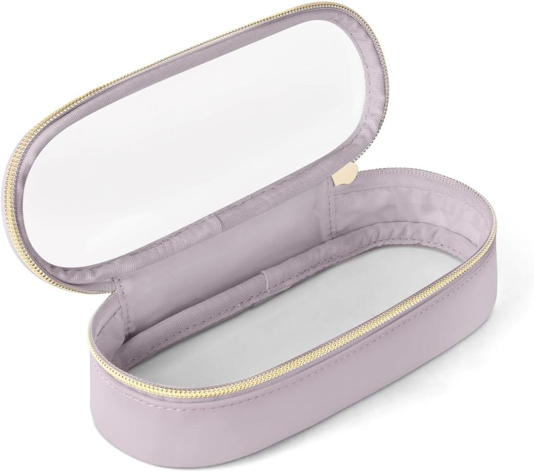 Clear Travel Makeup Brush Holder, Leather Makeup Brush Toiletry Bag, Portable Cosmetic Brush Case, Transparent Waterproof Makeup Brush Storage Bag, Purple (Small)
