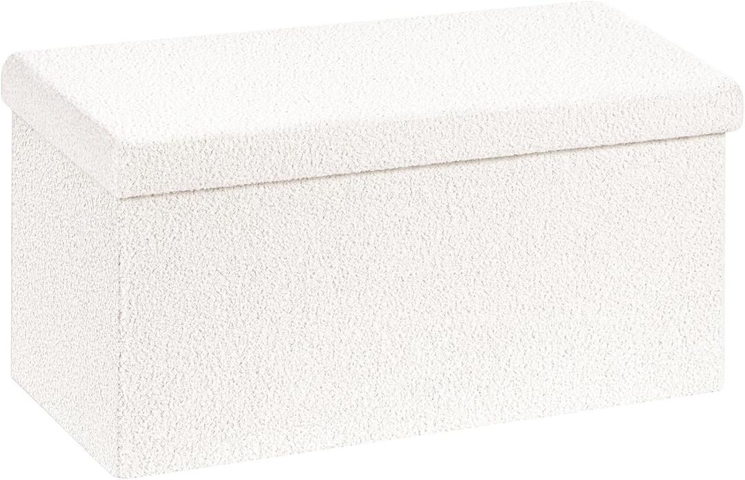 B FSOBEIIALEO Small Storage Ottoman Cube Sherpa Ottomans Foot Rest, Foldable Boucle Ottoman Bench, Faux Teddy Fur, Cream White 30"x15"x15"