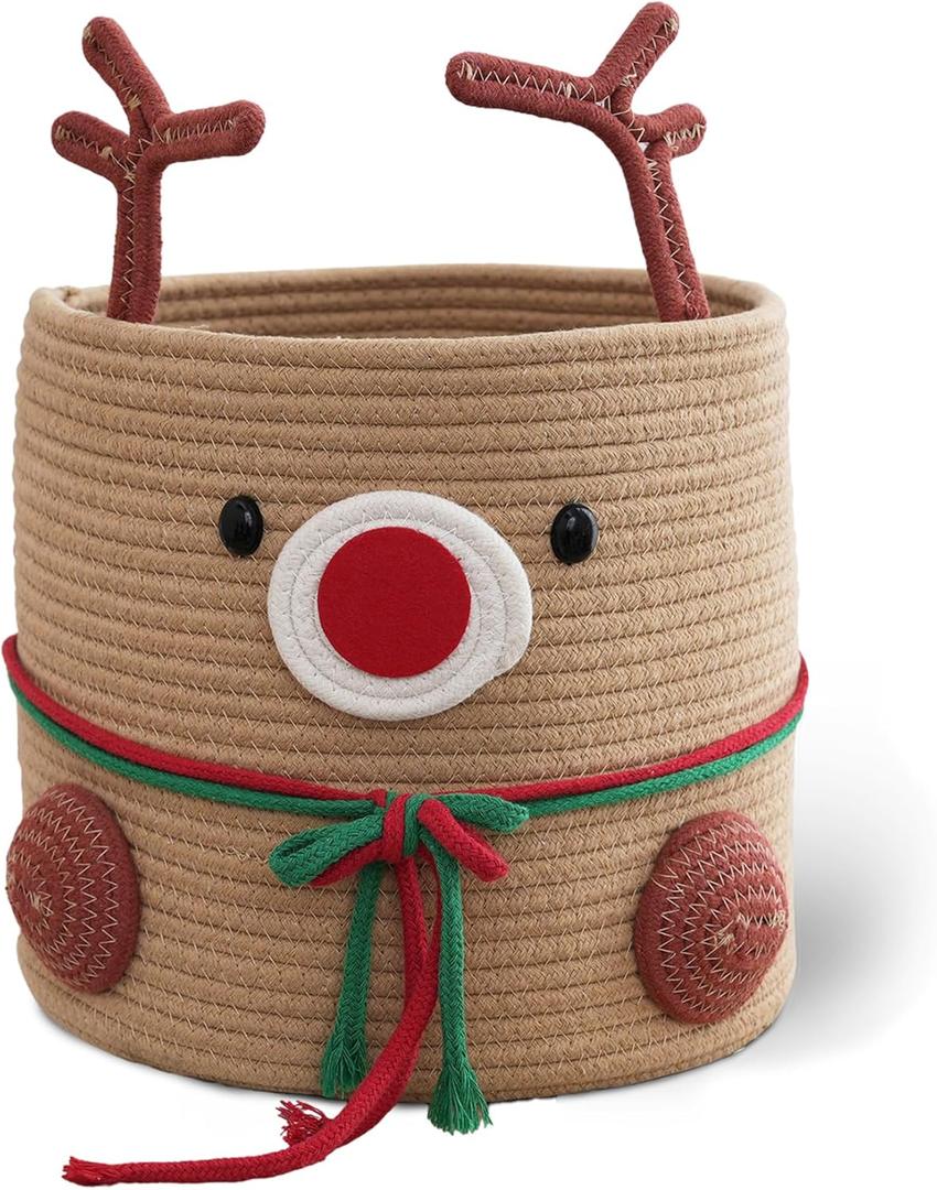 Christmas Deer Basket, Reindeer/Elk, Christmas/Baby Gift Basket, Cute Toy Basket, for Nursery, Clothes, Towels