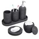 Resin Bathroom Accessory Set - 6PCS Bathroom Accessories Set, Bath Vanity Countertop Accessories with Soap Dish, Lotion Dispenser, Toothbrush Holder, Toothbrush Cup, Vantiy Tray, Qtip Holder (Black)