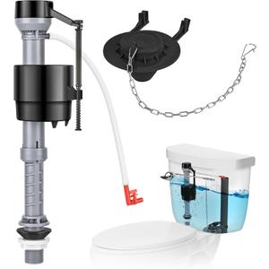 Universal Toilet Flusher Replacement Kit, Water-Saving & Height Adjustable Fill Valve, 2-Inch Flapper, Quiet & Anti-Siphon Toilet Repair Kit Inside Tank, Easy to Install (Black, 1-Pack)