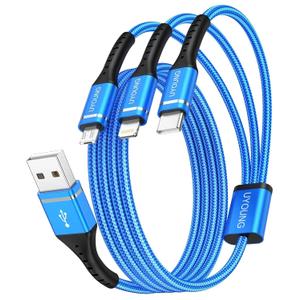 Multi Charging Cable 2Pack 6FT, 3 in 1 Charger Cable Braided Universal Phone Charging Cord with Lightning/Type C/Micro USB Ends, Multiple USB Cable for iPhone/Samsung/Google Cell Phones and More