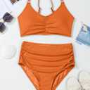 Herseas Women's Loop Straps Bikini Sets 2 Piece Shine Ribbed Swimsuits Ruched High Waisted Bathing Suits (Orange, S)
