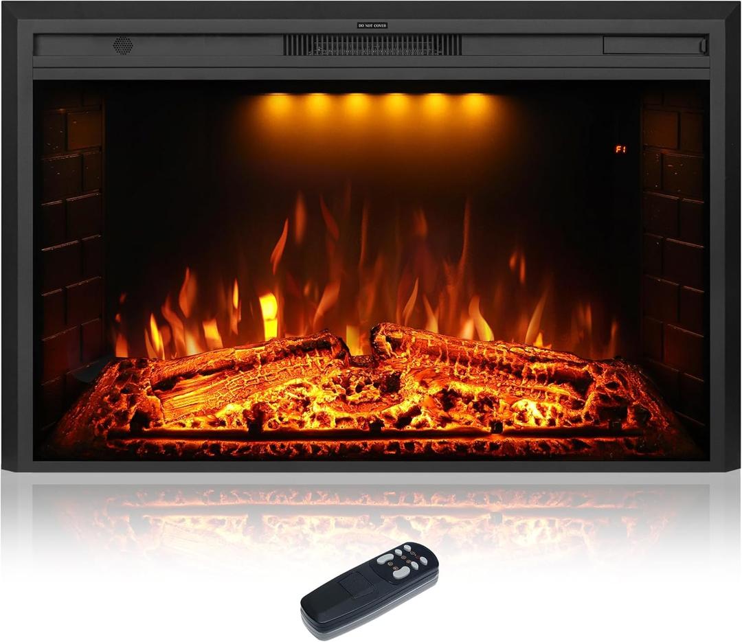 50 inch Electric Fireplace, Wall Fireplace Electric with Remote Control, Realistic Log and Crackling Sound, Overheating Protection and Timer, 750/1500W Black