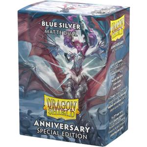Dragon Shield | Matte Dual Standard Size Card Sleeves | 25th Special Edition | 100 - Smooth & Tough Premium TCG Sleeves - Compatible with Pokemon, One Piece & Magic The Gathering | Blue/Silver