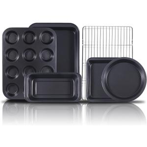 Baking Pans Set, 6-Piece Bakeware Set with Nonstick Cookie Sheets and Cake Pans