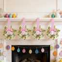 6 Pcs Easter Kitchen Cabinet Wreaths, 8.6" DIY Mini Spring Artificial Flower Easter Egg Wreath with Ribbon for Window Front Door Table Centerpiece Decor