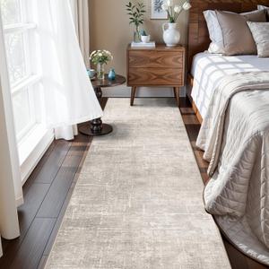 Hallway 2x8 Washable Runner Rug: Abstract Stain Resistant Entryway Kitchen Area Rugs Farmhouse Soft Bathroom Bedroom Print Floor Mat Thin Non-Slip Indoor Carpet for Living Room Laudry(2x8,Beige/Cream)