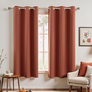 KOUFALL Burnt Orange Grommet Top Curtains for Kitchen Window 45 Inch * 34 Inch Length Set of 2 Panels Colorful Fabric Short Blackout Fall Curtains for Bedroom Decorations Home Decor Bathroom Small Window
