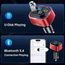 Syncwire Bluetooth 5.4 FM Transmitter Car Adapter 48W (PD 36W & 12W) [Light Switch] [Hi-Fi Deep Bass] [Fast Charge] Wireless Radio Music Adapter LED Display Hands-Free Calling Support USB Drive, Red