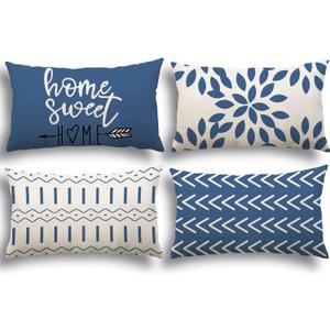 YCOLL Lumbar Pillow Covers 12x20 Set of 4, Modern Sofa Throw Pillow Cover, Decorative Outdoor Linen Fabric Pillow Case for Couch Bed Car, Light Blue