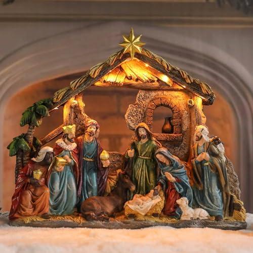 Vipush Nativity Scene with LED Lights, Outdoor Christmas Manger Yard Decoration for Home and Garden - Exquisite Holiday Display with Figures