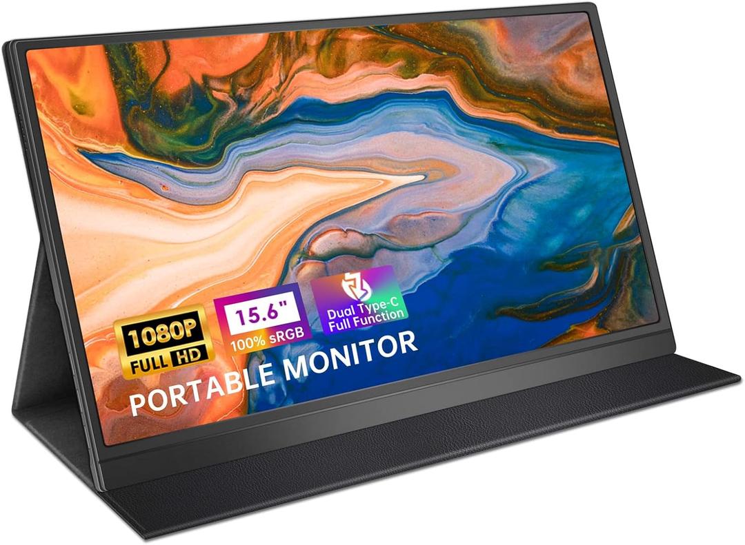 15.6 Inch FHD 1080P Portable Laptop Monitor, USB C HDMI Second External Monitor for Laptop, Desktop, Mac, Tablet, Phones, PS4/5, Xbox, Switch, Dual Speaker with Protective Case